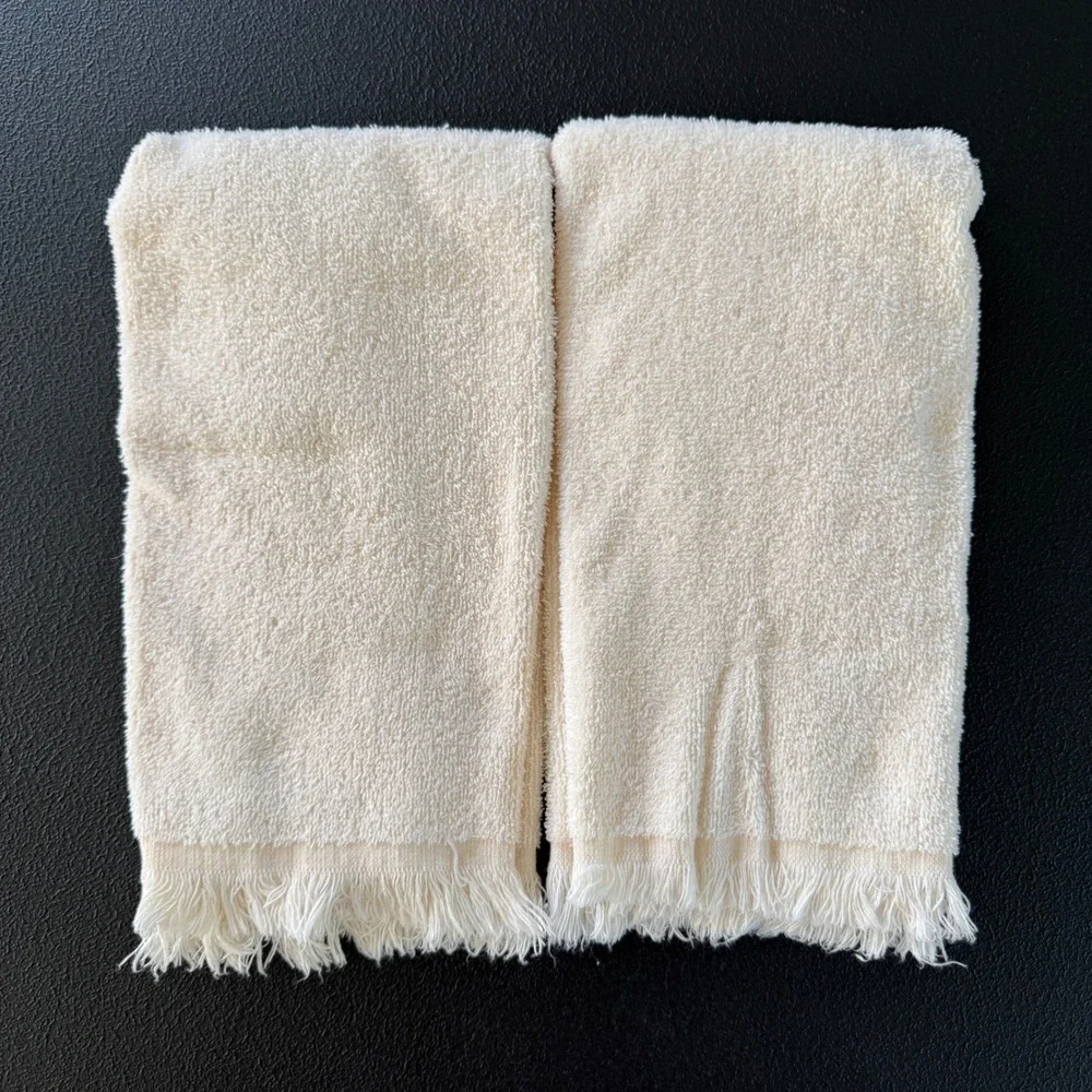 Vintage Apple Basket Applique Hand Towels‎ Set of 2 Cream Fringe Made in USA